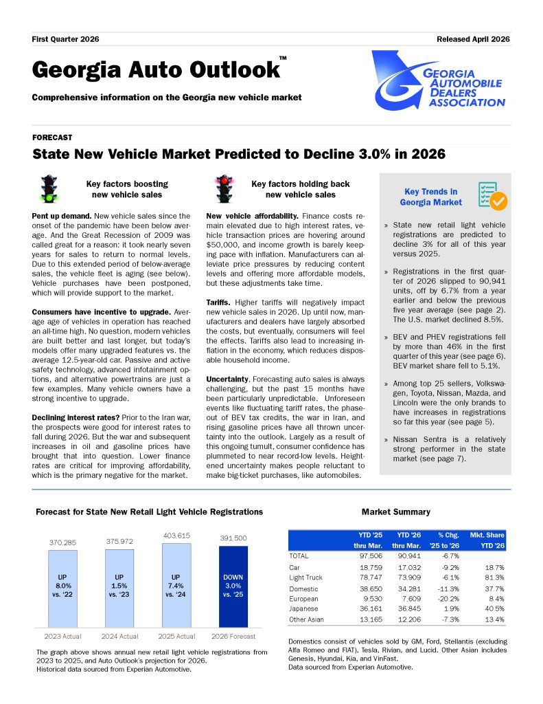 Georgia Auto Outlook Page 1 for first quarter of 2026
